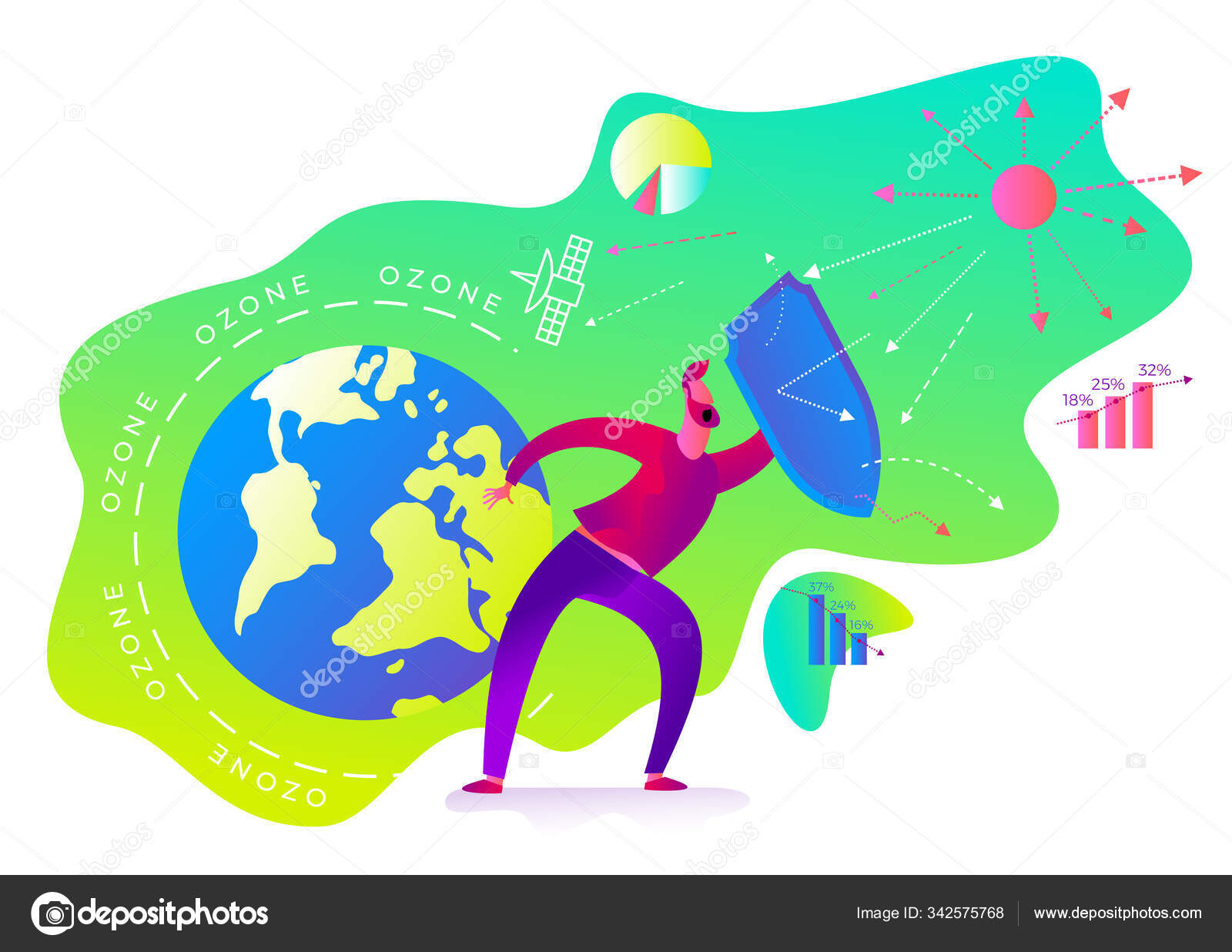 Ecological Illustration Ozone Depletion Ozone Hole Man Shield Covers Planet  Stock Vector Image by ©filonov #342575768