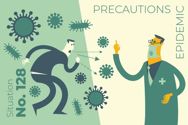 Platt Medicinsk Illustration Temat För Epidemin Manlig Läkare Talar Sjukdomen — Stock vektor