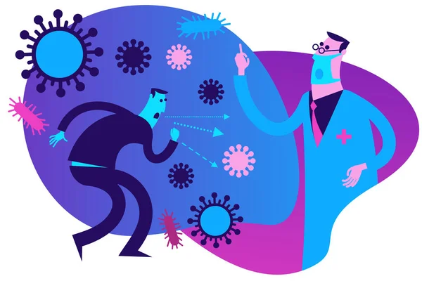 Platt Medicinsk Illustration Temat För Epidemin Manlig Läkare Talar Sjukdomen Stockillustration