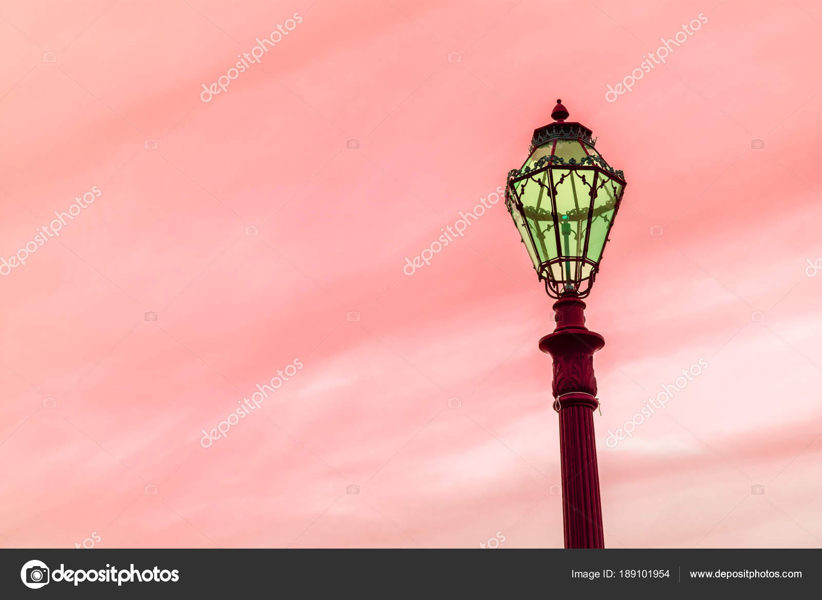 Green Lamp Post On Red Sky Background Stock Photo Beautiful Green Lamp Post On Red Sky Background Copyspace Photo By Chechotkinanton