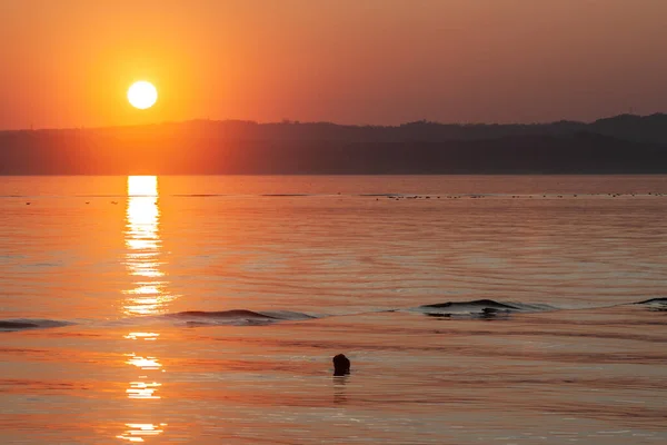 Piękny zachód słońca nad jeziorem odbicie światła słonecznego — Zdjęcie stockowe