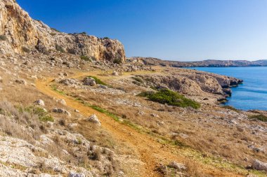 Kıbrıs Rum Kesimi 'nin Aiya Napa kentindeki turkuaz su plajı manzarası. Ayia Napa kıyı şeridi.