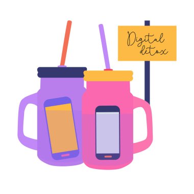 Dijital detoks. Bir bardak suda akıllı telefon..