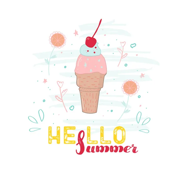 Hola eslogan de verano. Helado dulce . — Archivo Imágenes Vectoriales