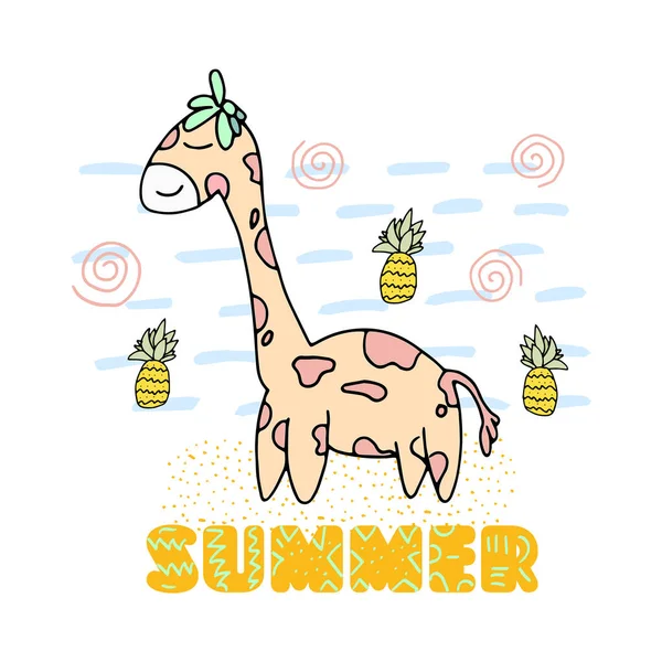 かわいいキリン夏のスローガン。アフリカ動物ベクター. — ストックベクタ