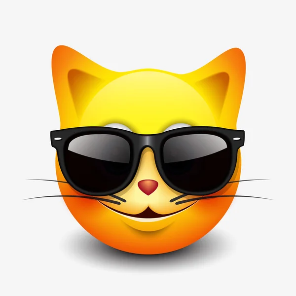 Emoticono gato con gafas de sol negras — Vector de stock