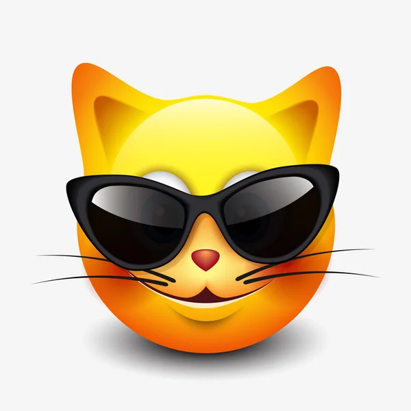 Emoticono gato con gafas de sol negras — Vector de stock