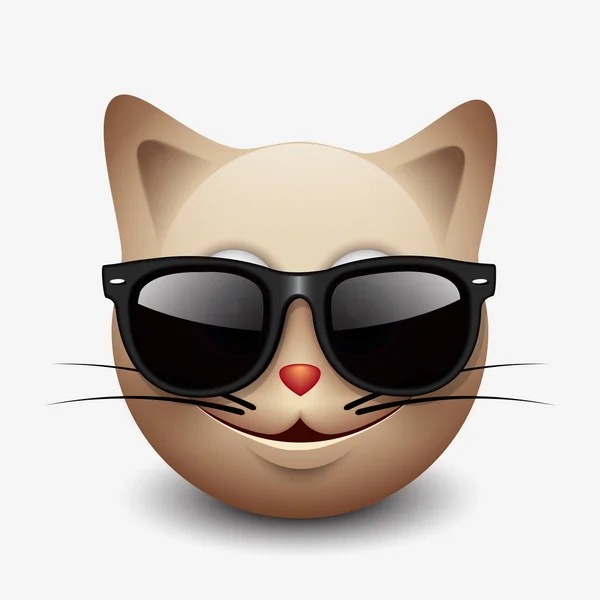 Emoticon gato usando óculos escuros pretos —  Vetores de Stock