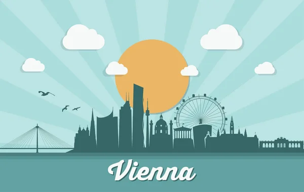 Manzarası Viyana gündoğumu, mimarisinde siluetleri — Stok Vektör