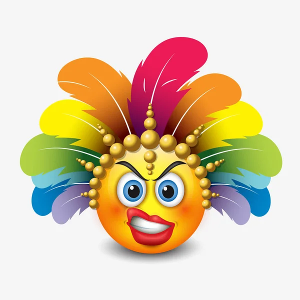 Angry emoticon wearing carnival headdress — Stock Vector