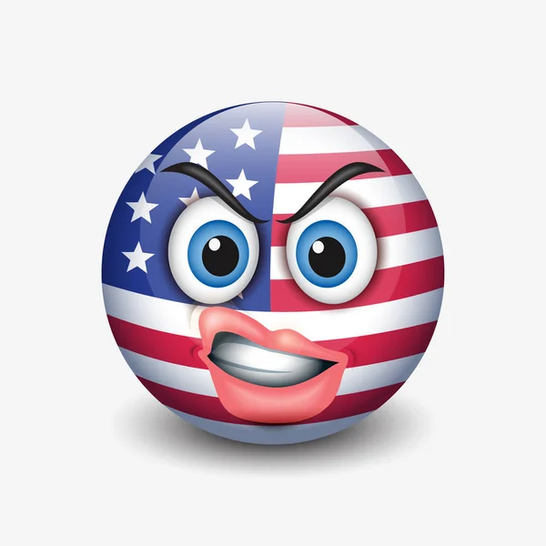 Emotikon z zakręcony wargi i Flaga Amerykańska — Wektor stockowy