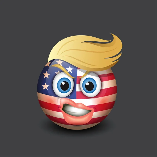 Emoticon con capelli biondi e bandiera americana — Vettoriale Stock