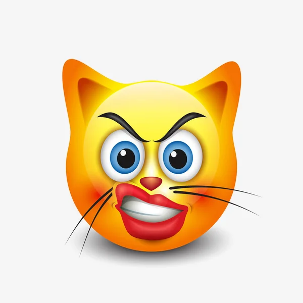 Wütendes Katzen-Emoticon mit lockigen Lippen — Stockvektor