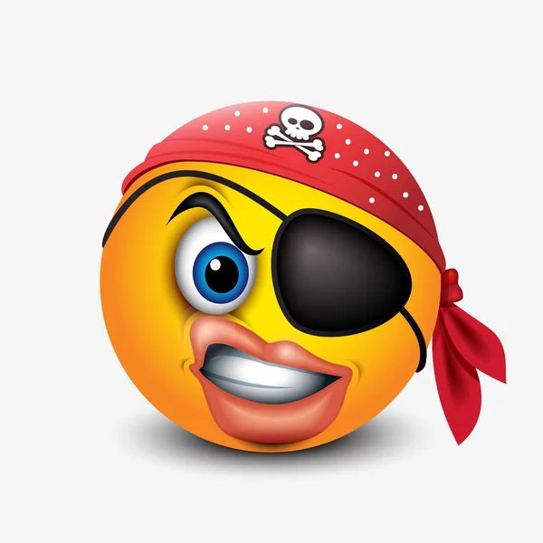 Emoticono femenino con bandana pirata roja — Vector de stock