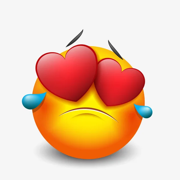 Emoticono triste con dos corazones rojos — Vector de stock