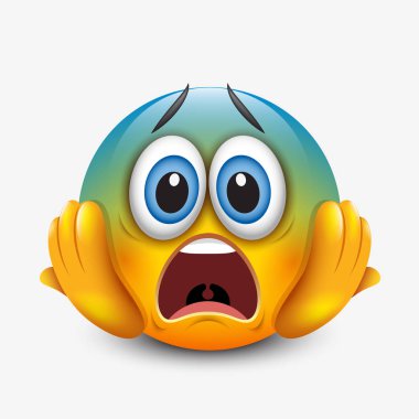 Scared emoticon holding head clipart