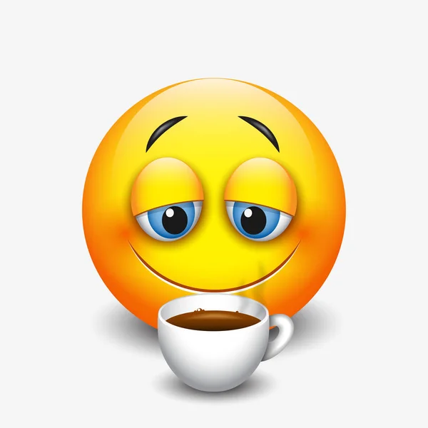 Sleepy emoticon koffie drinken — Stockvector