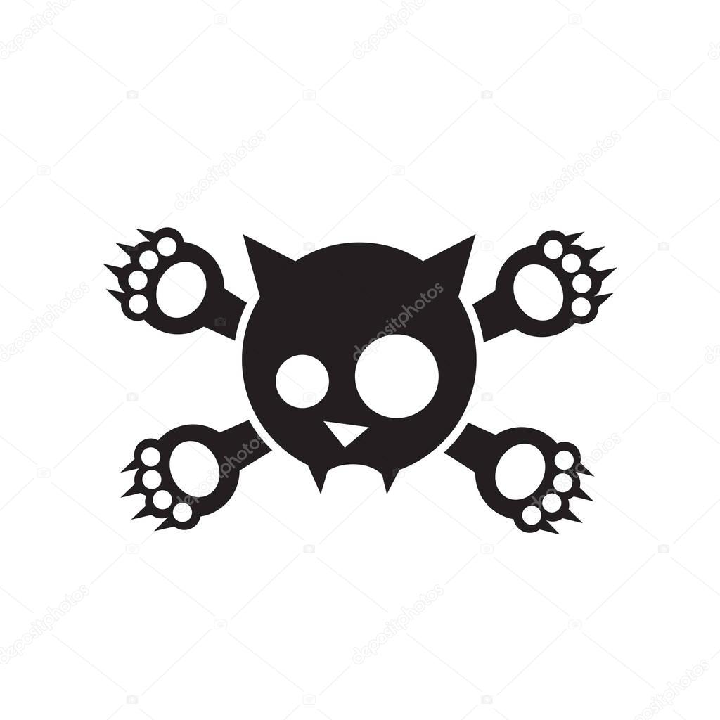 Cat skull and crossbones cross paws - vector illustration