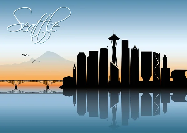 Kleurrijke Seattle skyline van silhouet — Stockvector