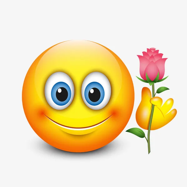 Emoticon smiley con fiore — Vettoriale Stock