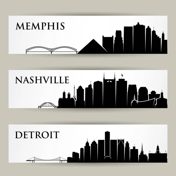 Kota-kota Amerika Serikat skylines set - Stok Vektor