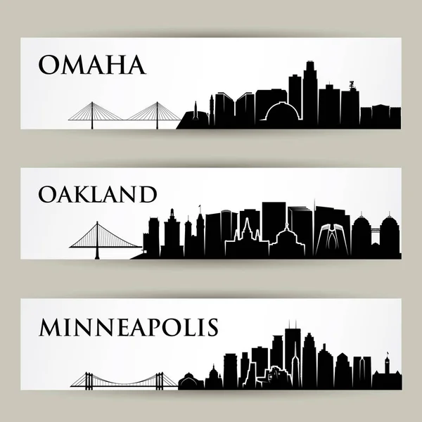 Omaha, Oakland, Minneapolis steden skylines — Stockvector