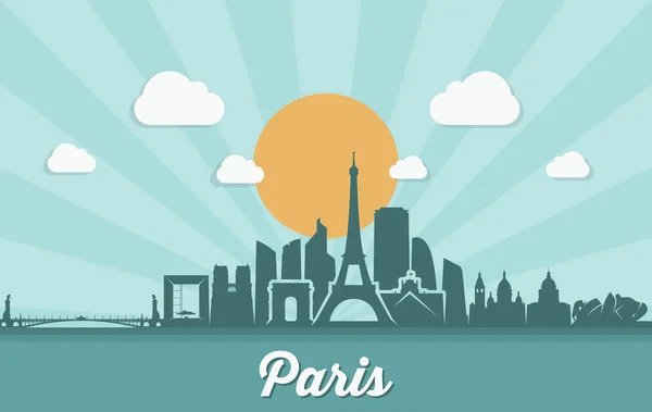Paris skyline with yellow sun — Stock Vector