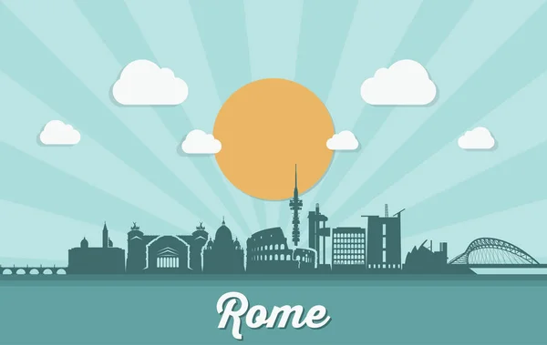 De skyline van Rome met gele zon — Stockvector