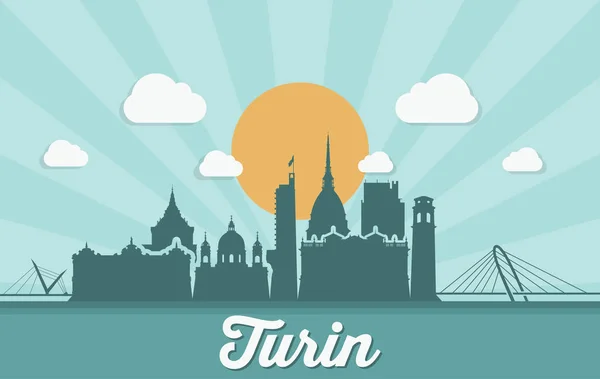 Turin Skyline mit gelber Sonne — Stockvektor