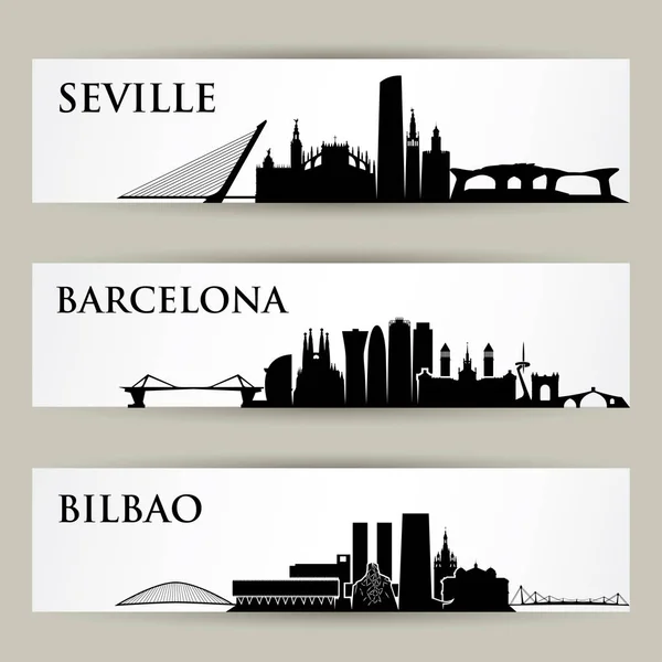 Spagna città skylines striscioni — Vettoriale Stock