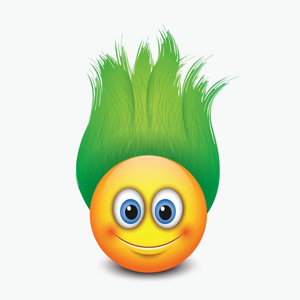 Niedliches Emoticon mit grünem Haar — Stockvektor
