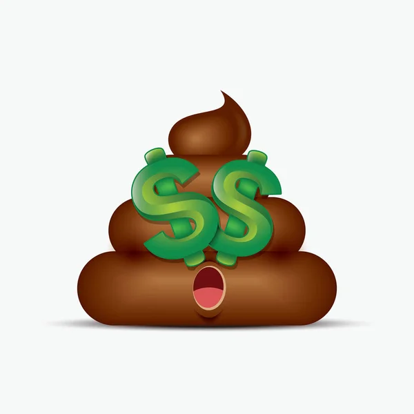 Dollar eyes poo emoticon. — Stock Vector