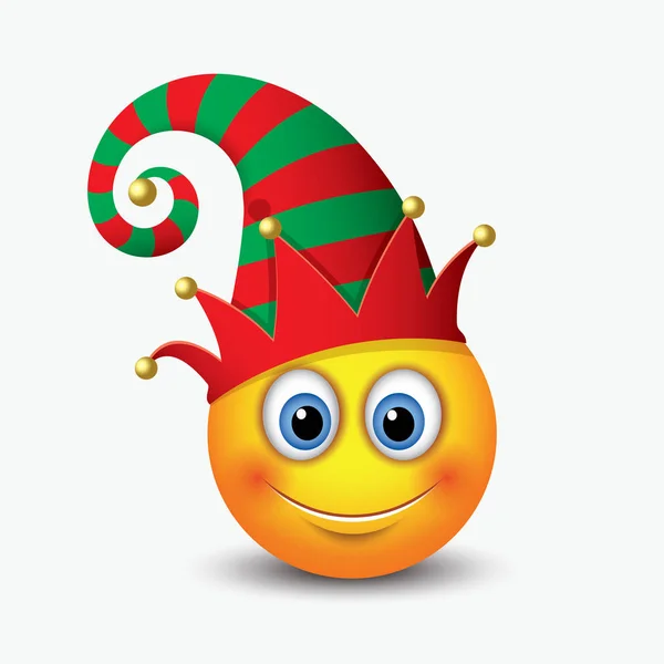 Cute Christmas Elf Santa Calus Helper Emoticon Elf Ears Emoji — Stock Vector