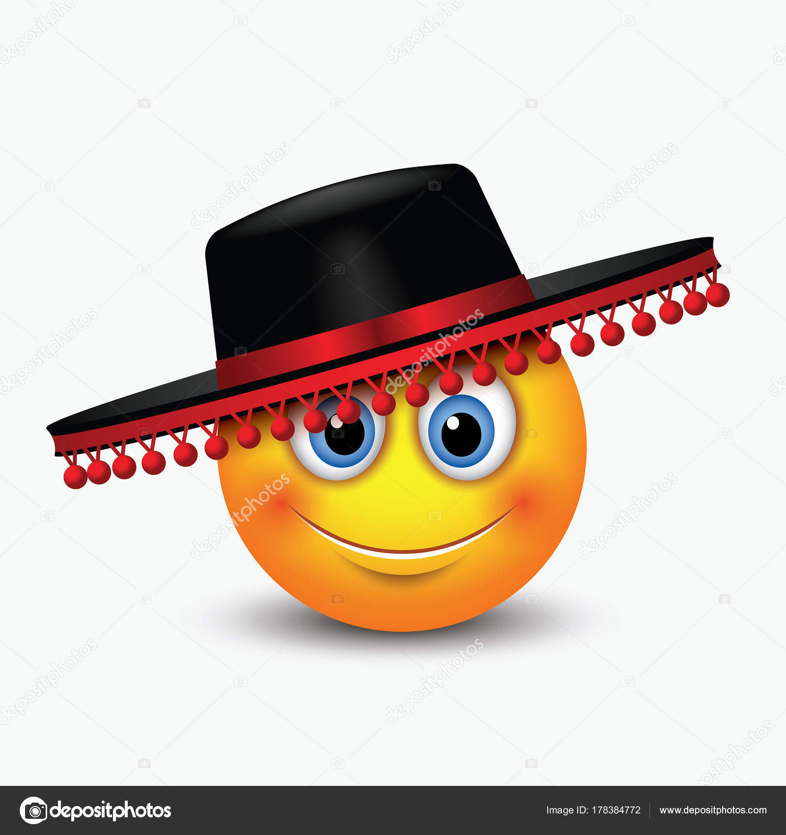 Niedlichen Emoticon Mit Traditionellen Spanischen Hut Flamenco Hut