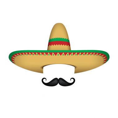 Sombrero - Meksika şapka ve bıyıklı - vektör çizim üzerinde beyaz izole