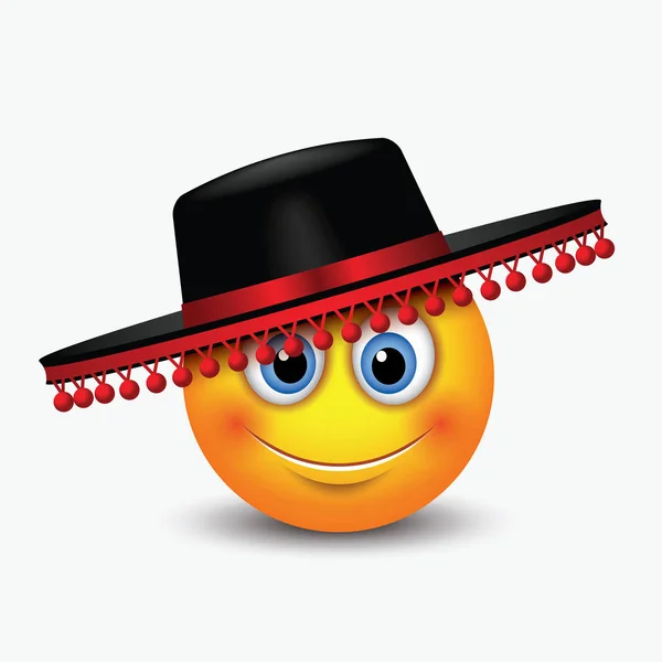 Lindo Emoticono Con Sombrero Tradicional Español Sombrero Flamenco Emoji Smiley — Archivo Imágenes Vectoriales