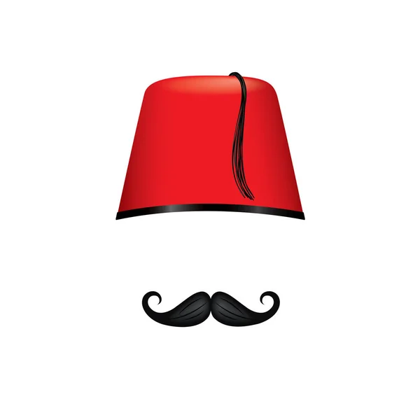 Vektor Illustration Design Röda Hatt Med Svart Mustasch Isolerad Vit — Stock vektor