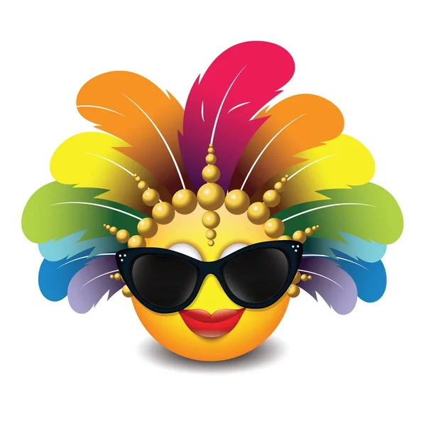Niedliches Emoticon Brasilianischem Karnevalshut Mit Feder — Stockvektor