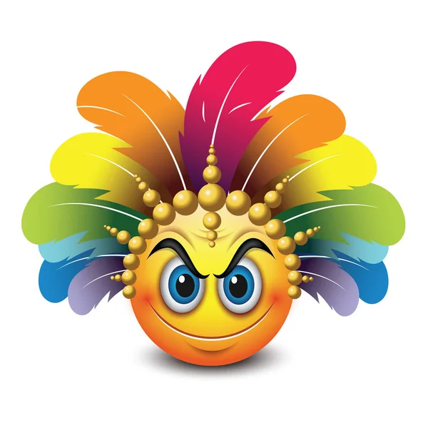 Cute Emoticon Brazilian Carnival Hat Feather — Stock Vector