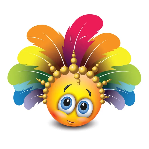 Lindo Emoticono Sombrero Carnaval Brasileño Con Pluma — Vector de stock