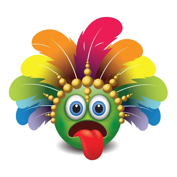 Lindo Emoticono Sombrero Carnaval Brasileño Con Pluma — Vector de stock