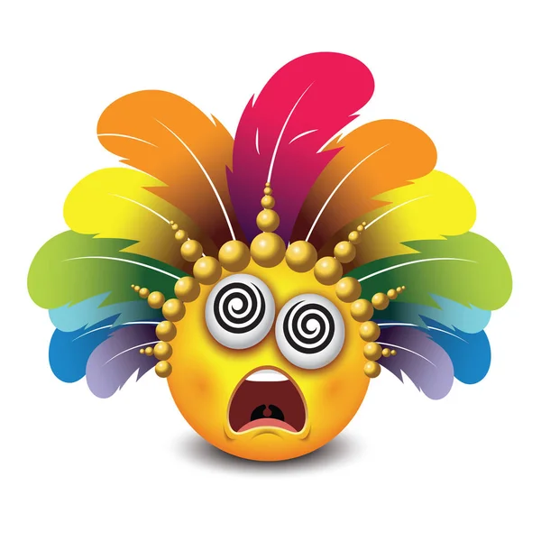 Lindo Emoticono Sombrero Carnaval Brasileño Con Pluma — Vector de stock