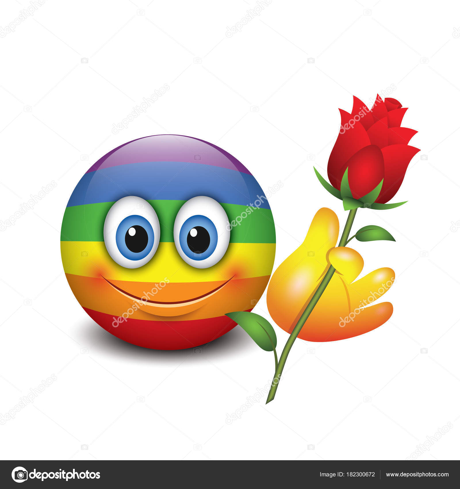 Cute Emoticon Holding Red Rose Saint Valentine\'s Day Emoji Smiley ...