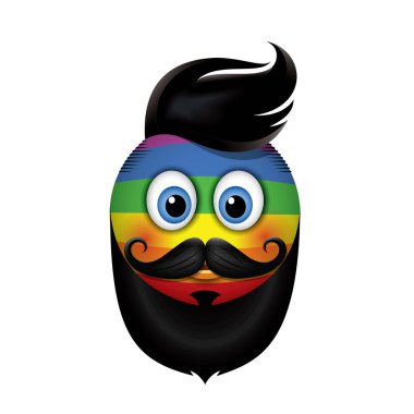 Şirin hipster ifade trendy saç kesimi ve bıyıklar, emoji, gülen - vektör çizim ile