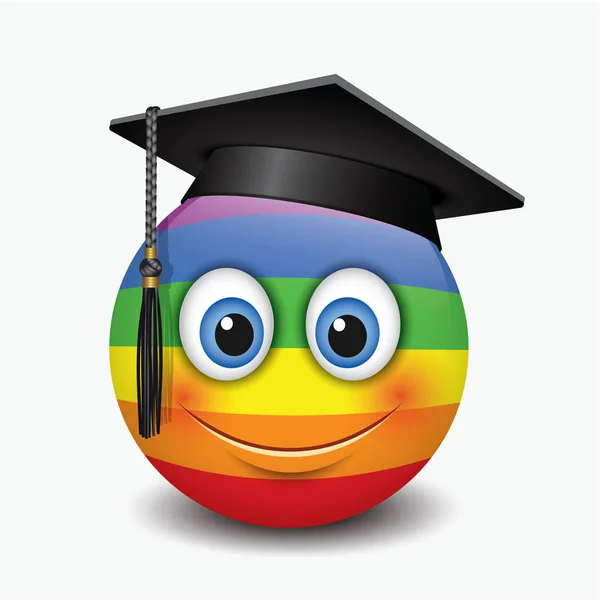 Cute Smiling Emoticon Wearing Mortar Board Emoji Smiley Векторная Иллюстрация — стоковый вектор