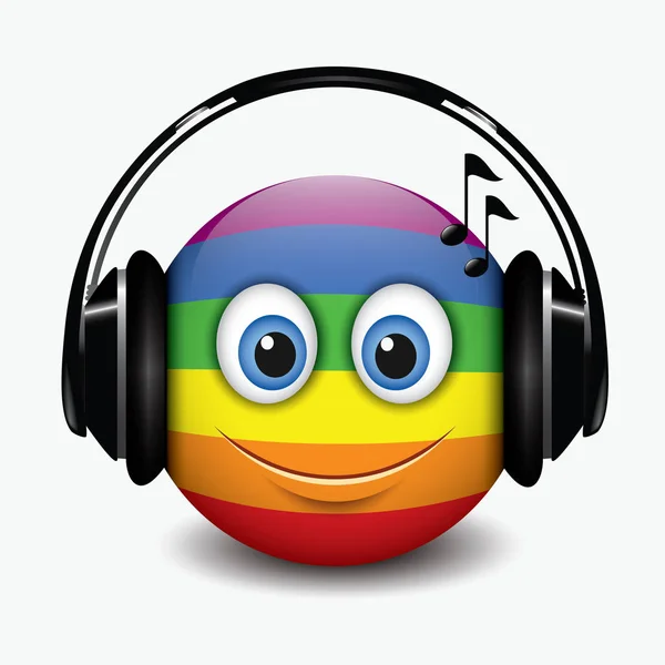 Emoticono Canto Lindo Con Auriculares Negros Emoji Smiley Ilustración Vectorial — Vector de stock