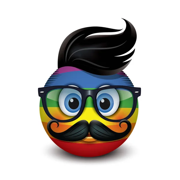 Ładny Hipster Emotikon Noszenia Okularów Modnej Fryzury Wąsy Emoji Smiley — Wektor stockowy