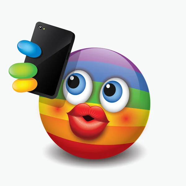 Carino Emoticon Prendendo Selfie Con Suo Smartphone Emoji Smiley Illustrazione — Vettoriale Stock