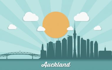 Manzarası, Auckland üzerinde mimari yapılarından siluetleri