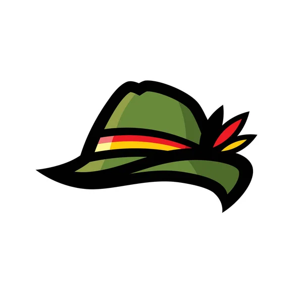 Cappello Tirolese Verde Con Piuma Pavone — Vettoriale Stock